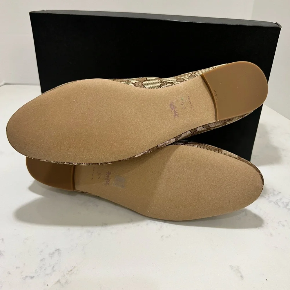 Coach Tan Signature Loafers with Gold Accents - Picture 10 of 10